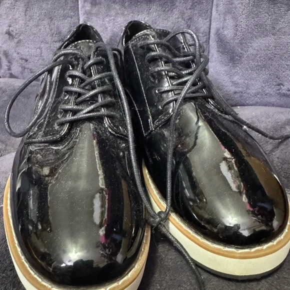 Apt 9 Black Platform Lace Up Faux Patent Leather Shoes 8.5 - Picture 12 of 12